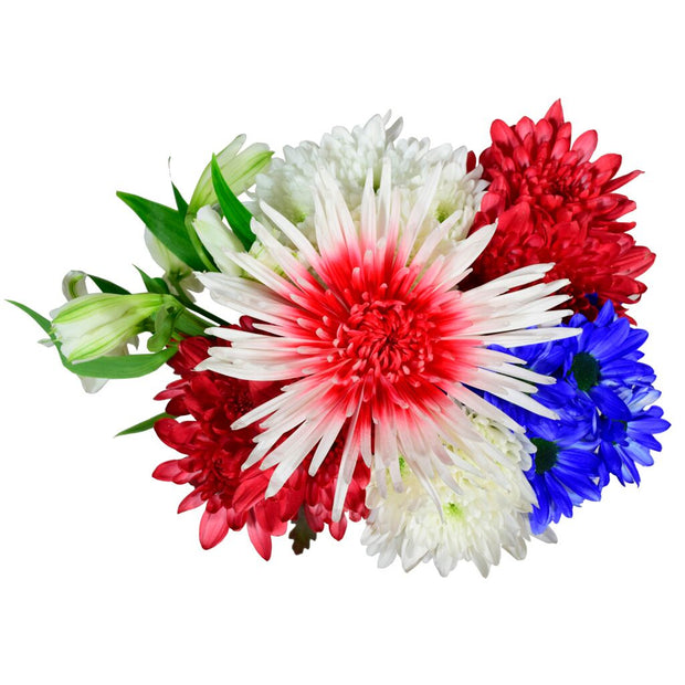 patriotic poms, flowers, memorial day, memorial day flowers, 4th of july flowers, independence day, independence day flowers, gifts, flowers red blue white flowers
